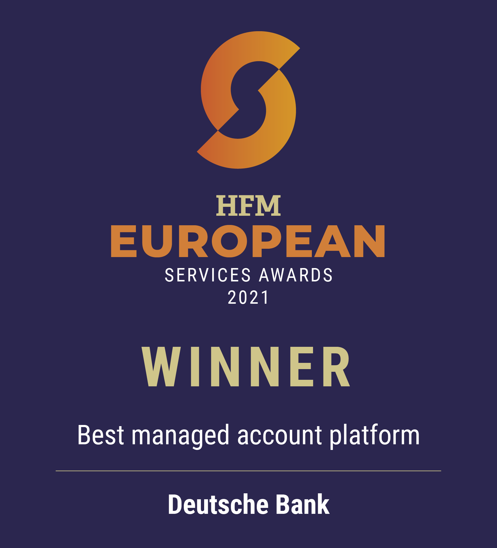 WINNER as a Best managed account platform by HFM European Services Awards 2021